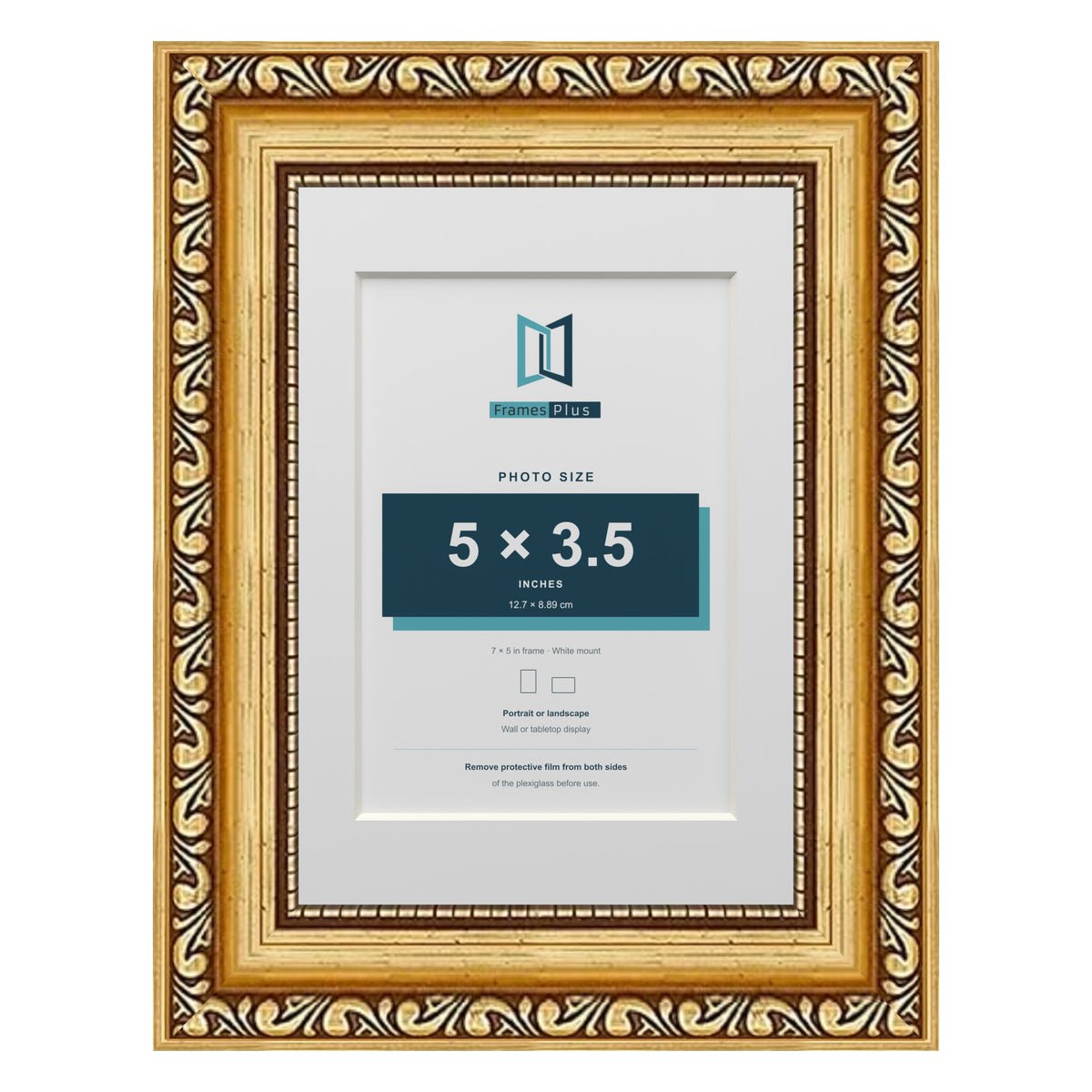 Louis Range Gold Picture, Photo & Poster Frame with White Mount - 7x5" Frame for 5x3.5" Photo, Gold