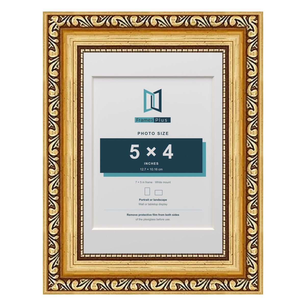 Louis Range Gold Picture, Photo & Poster Frame with White Mount - 7x5" Frame for 5x4" Photo, Gold