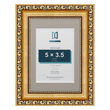 Louis Range Gold Picture, Photo & Poster Frame with Dawn Grey Mount - 7x5" Frame for 5x3.5" Photo, Gold