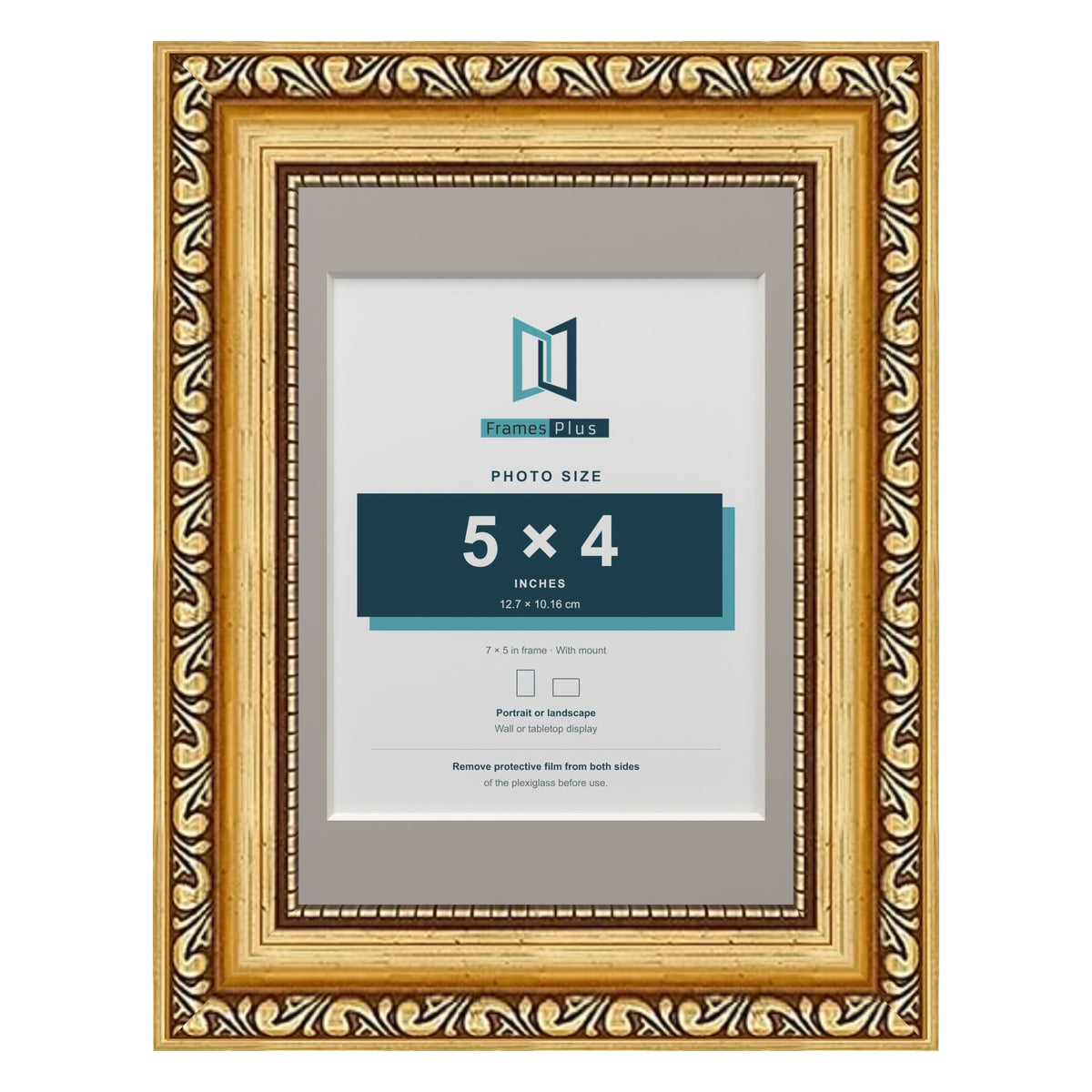 Louis Range Gold Picture, Photo & Poster Frame with Dawn Grey Mount - 7x5" Frame for 5x4" Photo, Gold