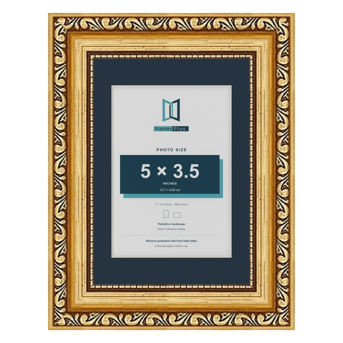 Louis Range Gold Picture, Photo & Poster Frame with Pacific Blue Mount - 7x5" Frame for 5x3.5" Photo, Gold