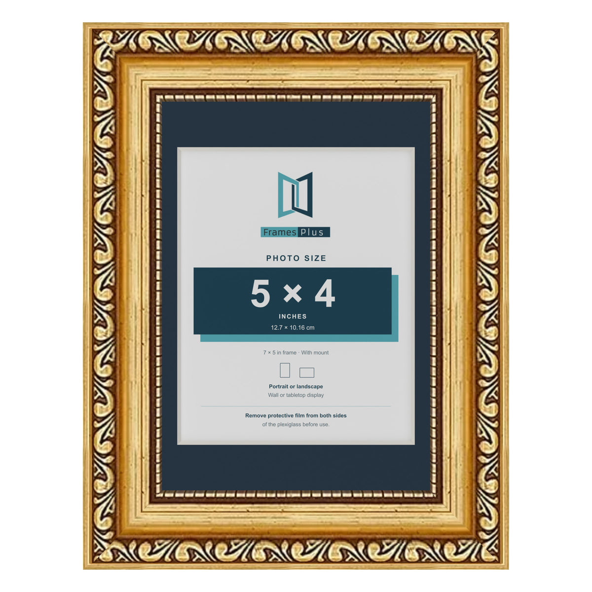 Louis Range Gold Picture, Photo & Poster Frame with Pacific Blue Mount - 7x5" Frame for 5x4" Photo, Gold