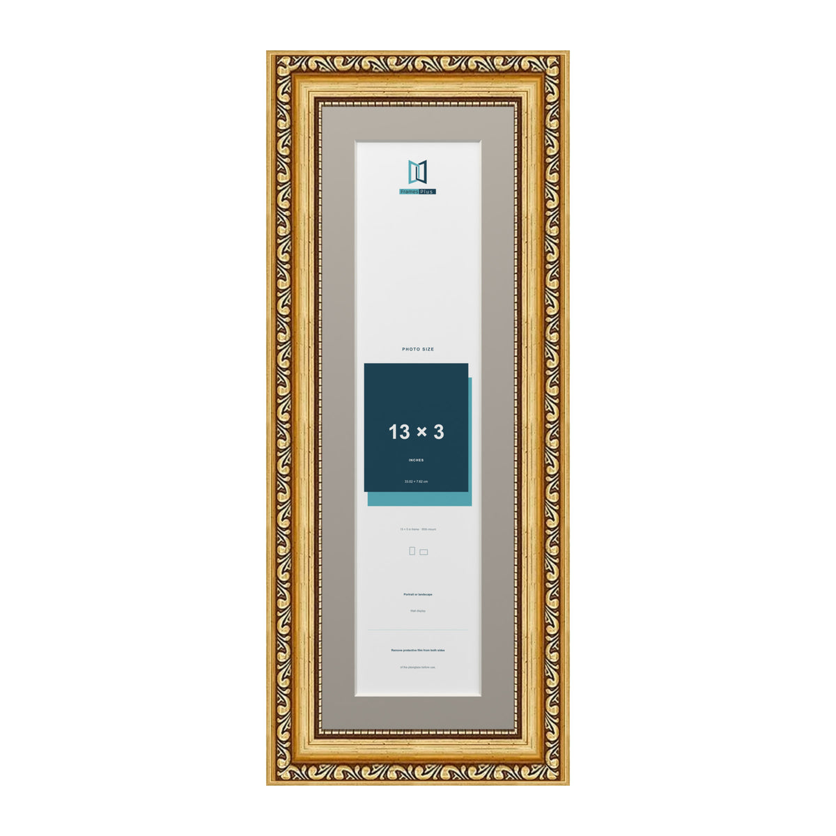 Louis Range Gold Picture, Photo & Poster Frame with Dawn Grey Mount - 15x5" Frame for 13x3" Photo, Gold