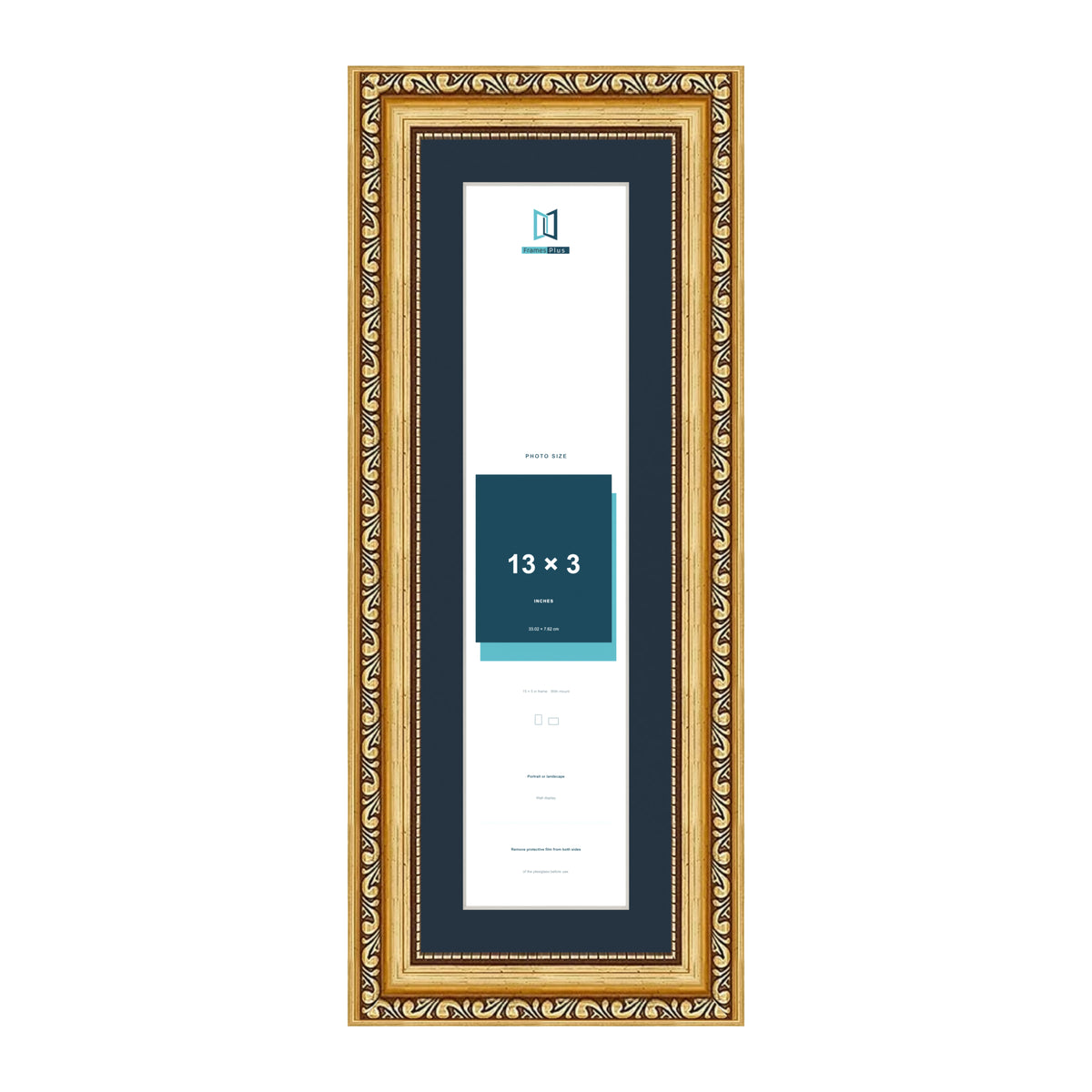 Louis Range Gold Picture, Photo & Poster Frame with Pacific Blue Mount - 15x5" Frame for 13x3" Photo, Gold