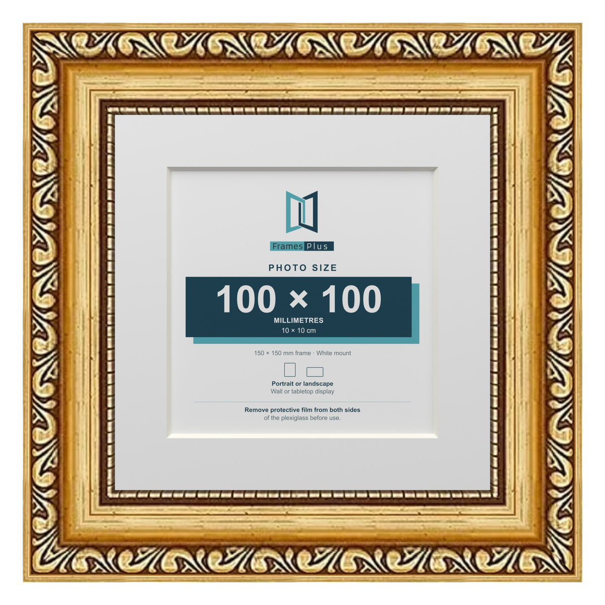 Louis Range Gold Picture, Photo & Poster Frame with White Mount - 15x15cm Frame for 10x10cm Photo, Gold