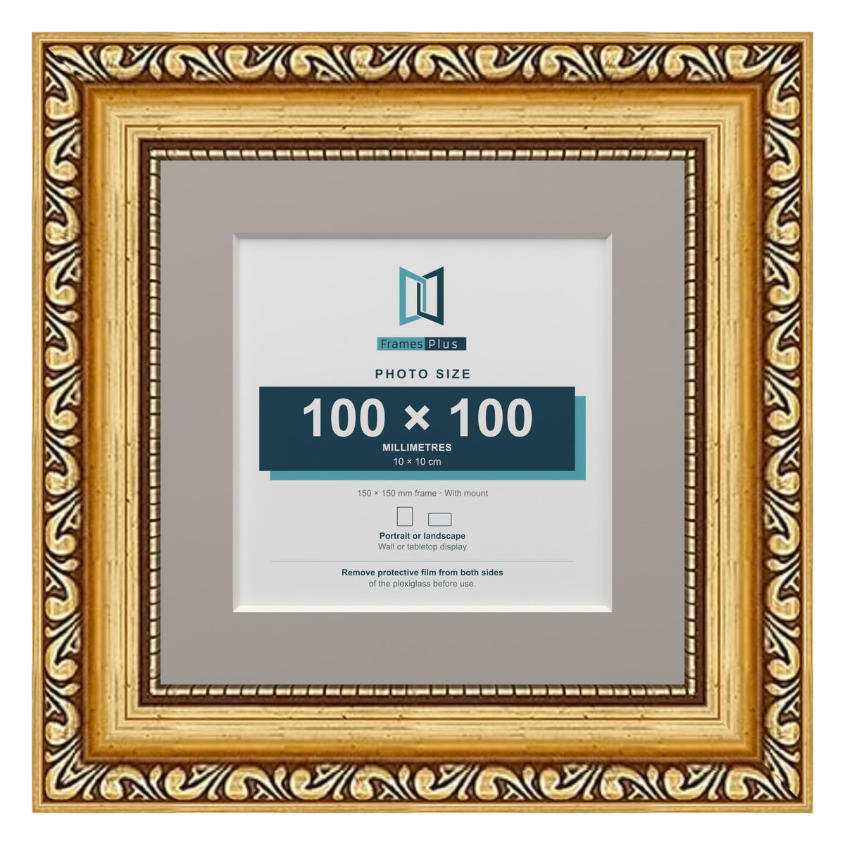 Louis Range Gold Picture, Photo & Poster Frame with Dawn Grey Mount - 15x15cm Frame for 10x10cm Photo, Gold
