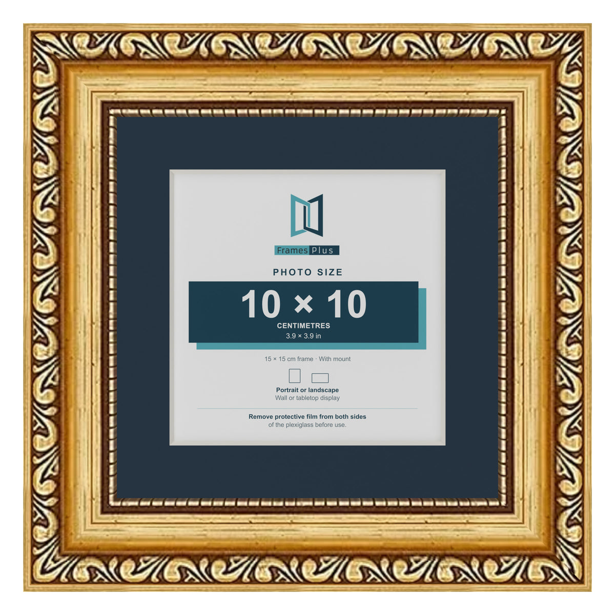 Louis Range Gold Picture, Photo & Poster Frame with Pacific Blue Mount - 15x15cm Frame for 10x10cm Photo, Gold