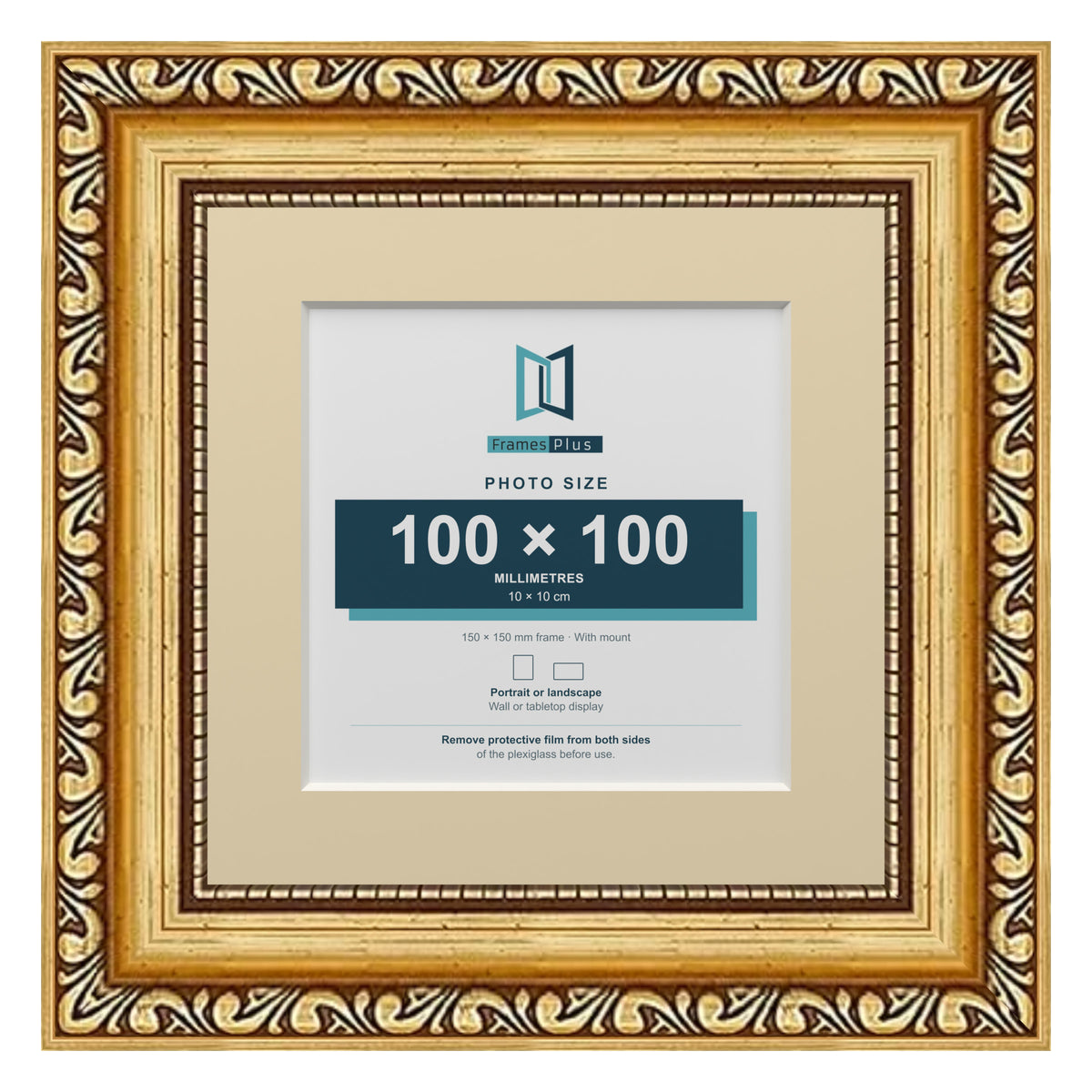 Louis Range Gold Picture, Photo & Poster Frame with Ivory Mount - 15x15cm Frame for 10x10cm Photo, Gold