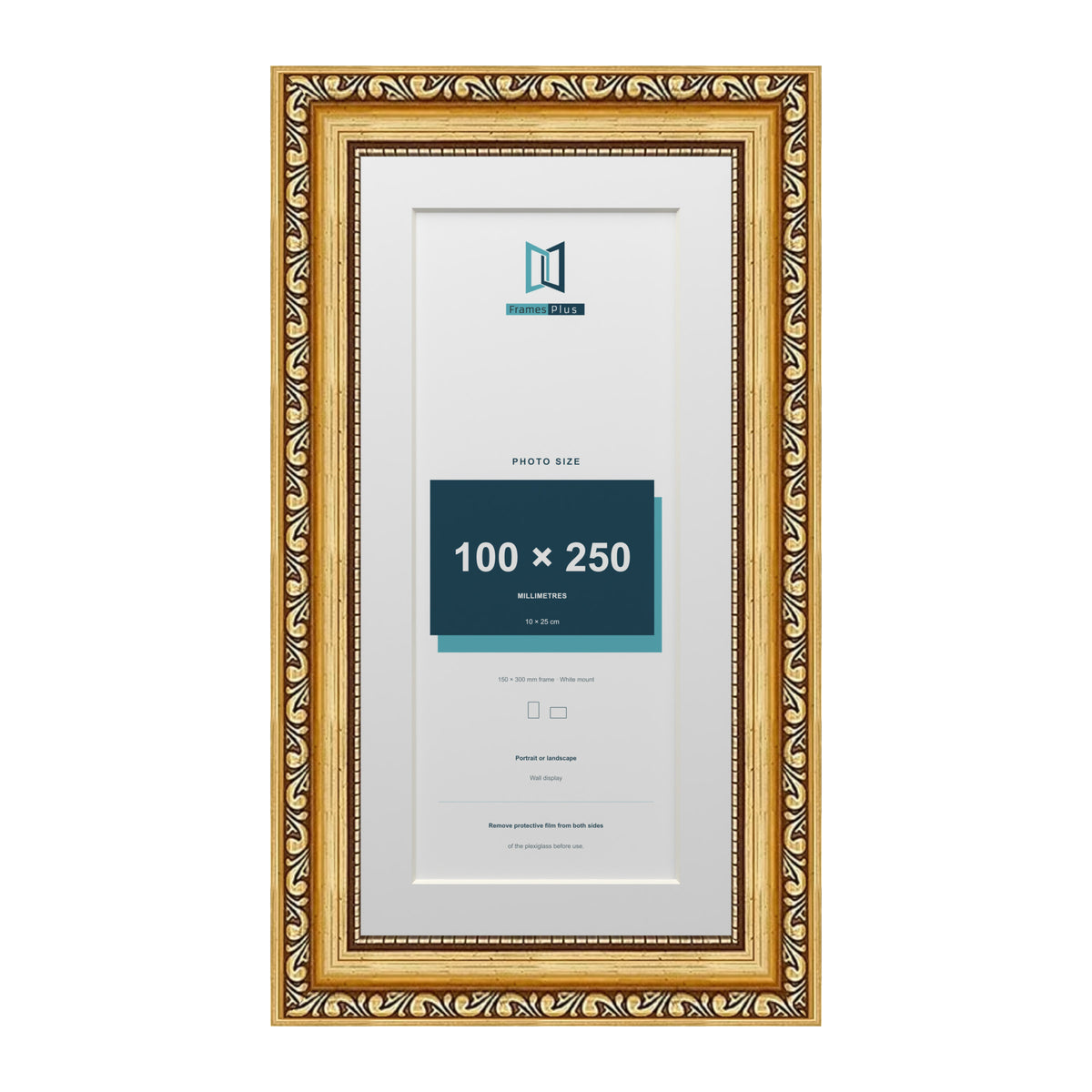 Louis Range Gold Picture, Photo & Poster Frame with White Mount - 30x15cm Frame for 25x10cm Photo, Gold