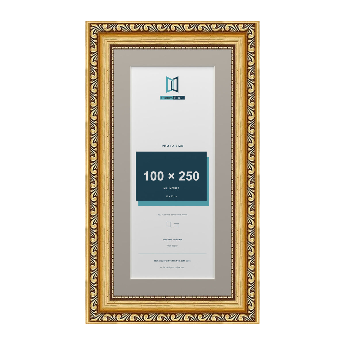 Louis Range Gold Picture, Photo & Poster Frame with Dawn Grey Mount - 30x15cm Frame for 25x10cm Photo, Gold