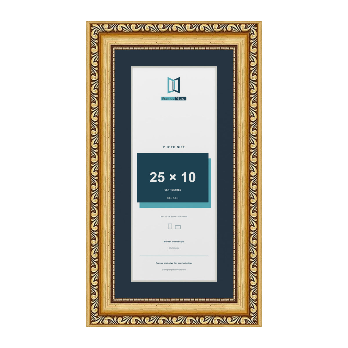 Louis Range Gold Picture, Photo & Poster Frame with Pacific Blue Mount - 30x15cm Frame for 25x10cm Photo, Gold