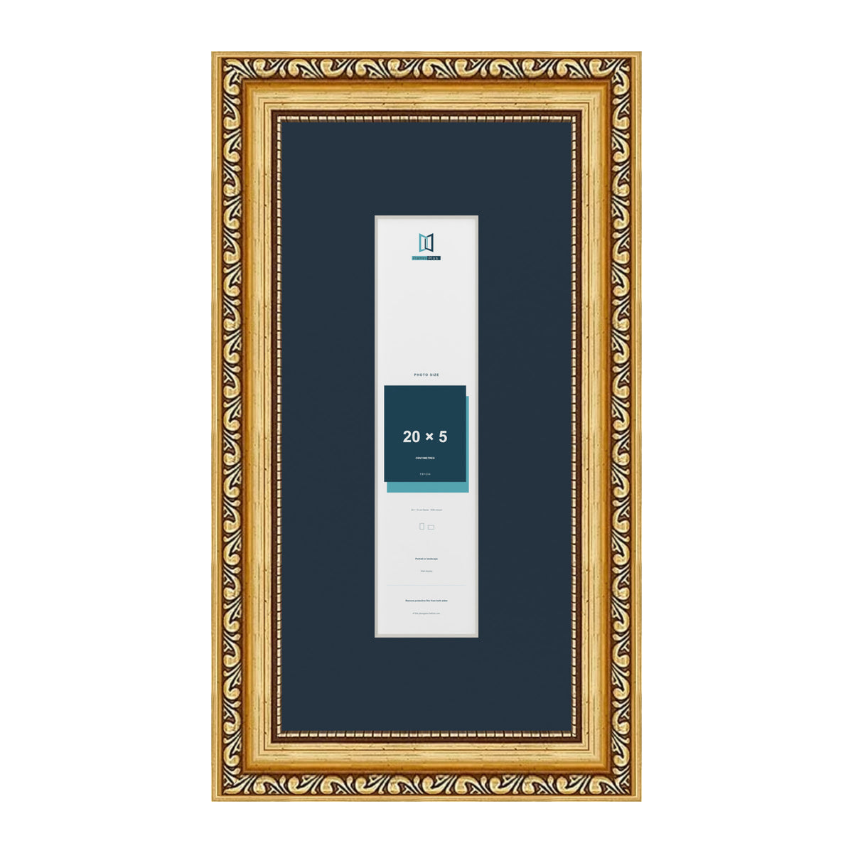Louis Range Gold Picture, Photo & Poster Frame with Pacific Blue Mount - 30x15cm Frame for 20x5cm Photo, Gold