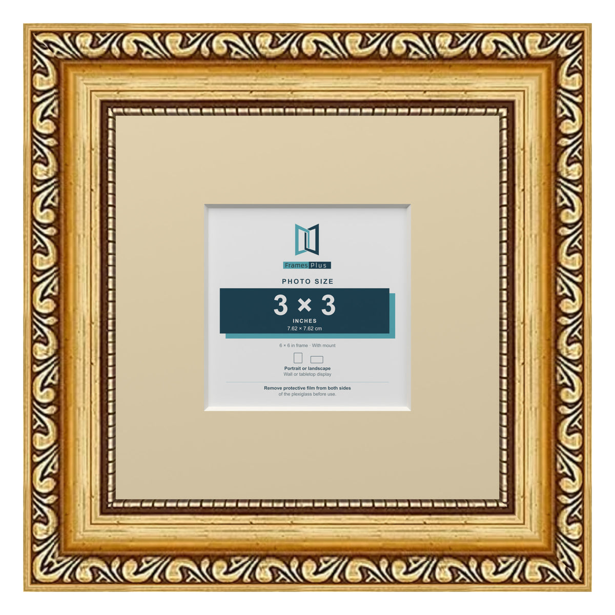 Louis Range Gold Picture, Photo & Poster Frame with Ivory Mount - 6x6" Frame for 3x3" Photo, Gold