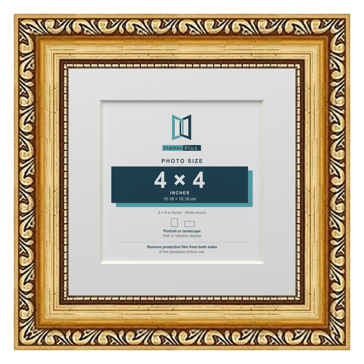 Louis Range Gold Picture, Photo & Poster Frame with White Mount - 6x6" Frame for 4x4" Photo, Gold