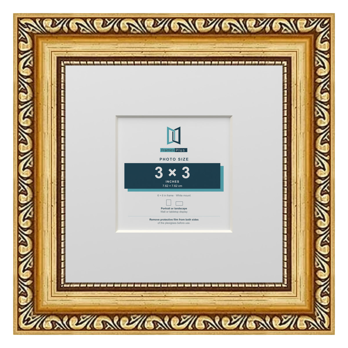 Louis Range Gold Picture, Photo & Poster Frame with White Mount - 6x6" Frame for 3x3" Photo, Gold