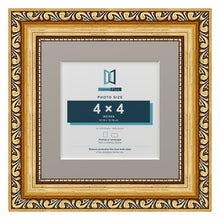 Louis Range Gold Picture, Photo & Poster Frame with Dawn Grey Mount - 6x6" Frame for 4x4" Photo, Gold