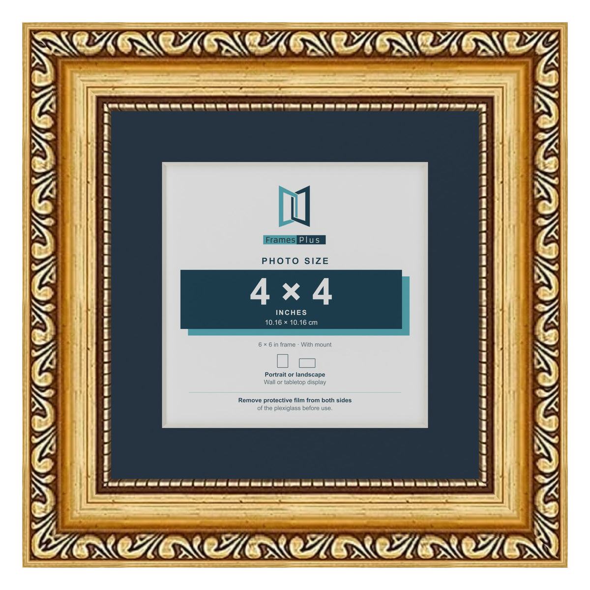 Louis Range Gold Picture, Photo & Poster Frame with Pacific Blue Mount - 6x6" Frame for 4x4" Photo, Gold