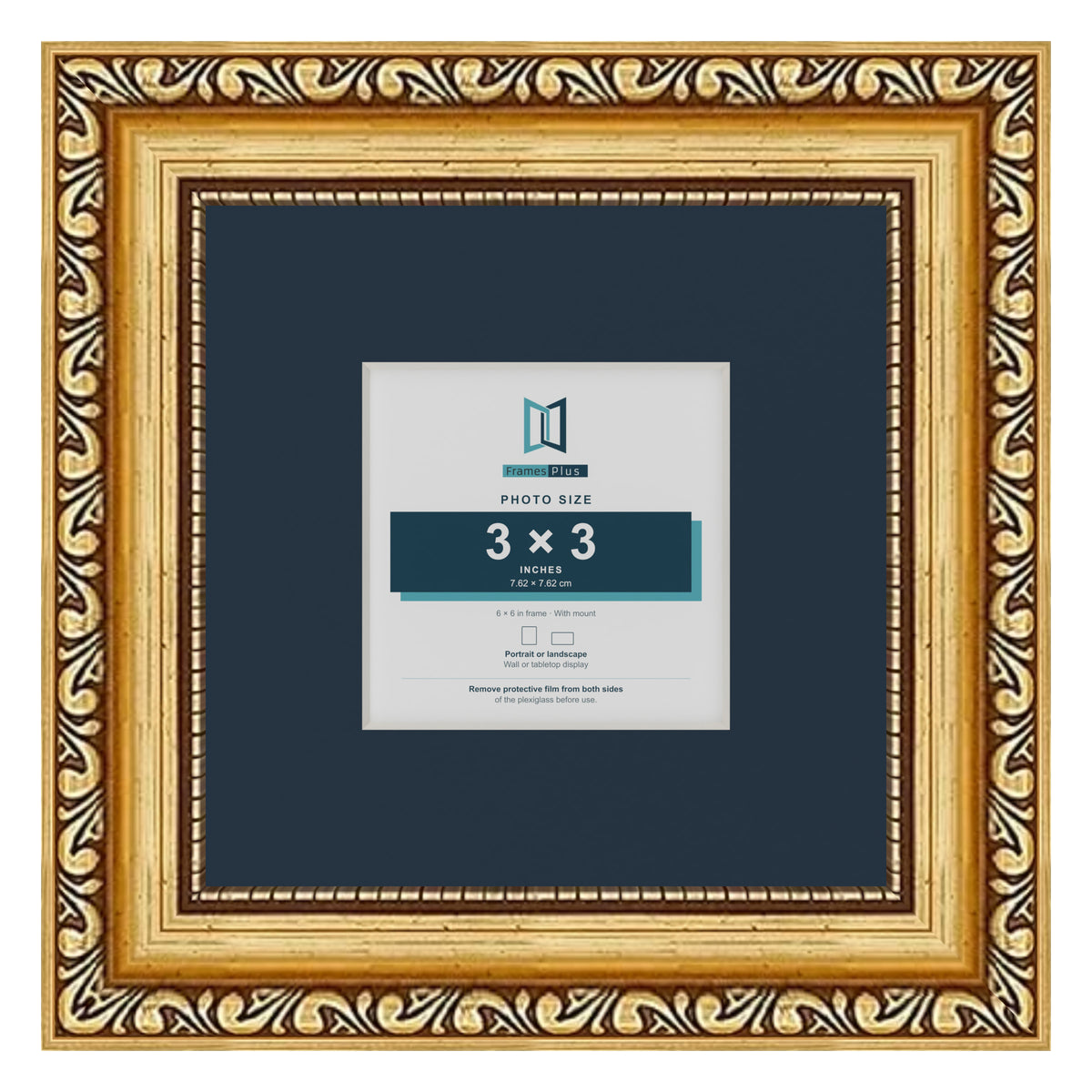 Louis Range Gold Picture, Photo & Poster Frame with Pacific Blue Mount - 6x6" Frame for 3x3" Photo, Gold