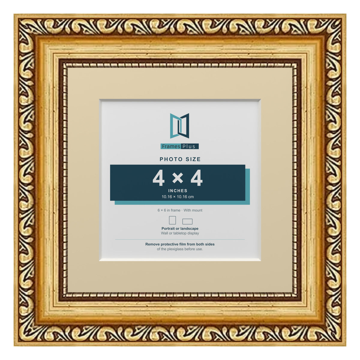Louis Range Gold Picture, Photo & Poster Frame with Ivory Mount - 6x6" Frame for 4x4" Photo, Gold