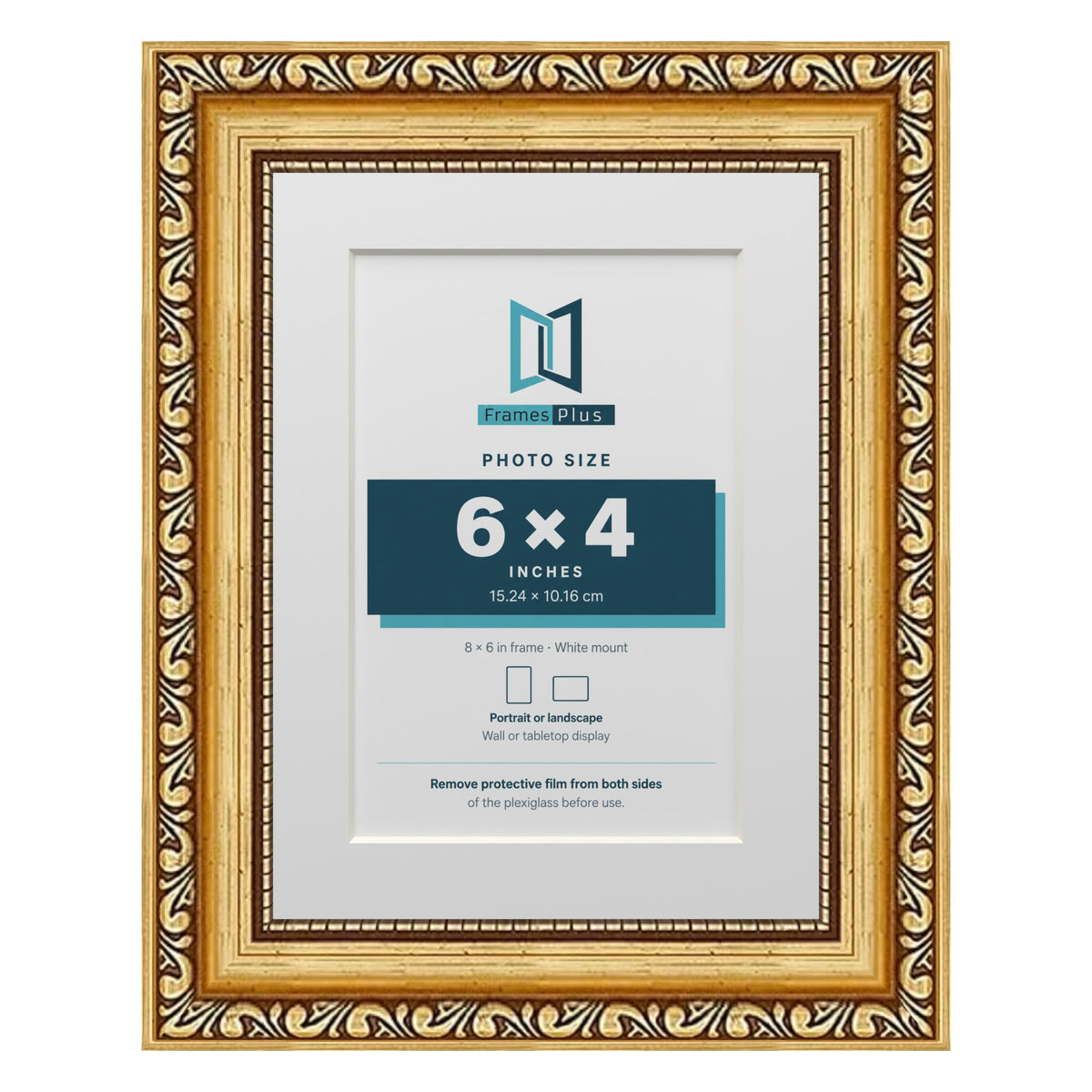 Louis Range Gold Picture, Photo & Poster Frame with White Mount - 8x6" Frame for 6x4" Photo, Gold