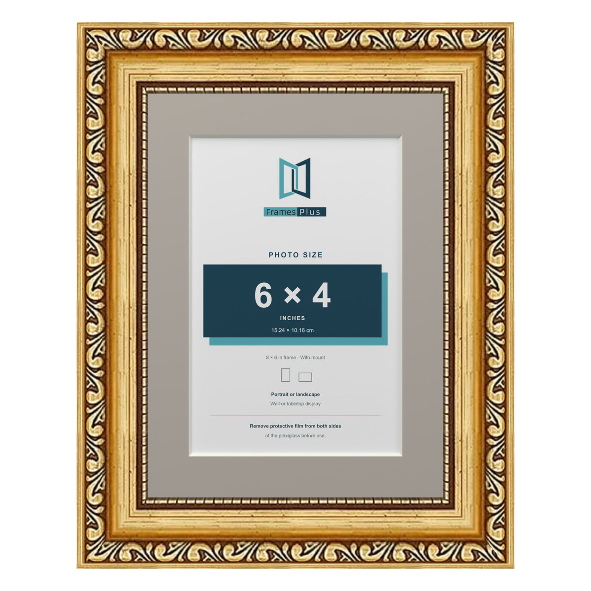 Louis Range Gold Picture, Photo & Poster Frame with Dawn Grey Mount - 8x6" Frame for 6x4" Photo, Gold