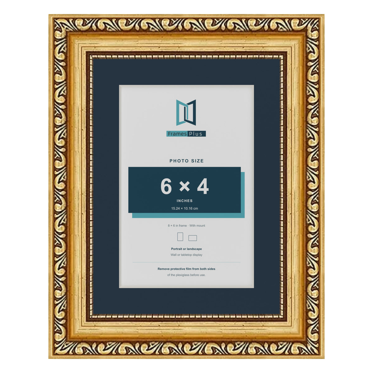 Louis Range Gold Picture, Photo & Poster Frame with Pacific Blue Mount - 8x6" Frame for 6x4" Photo, Gold