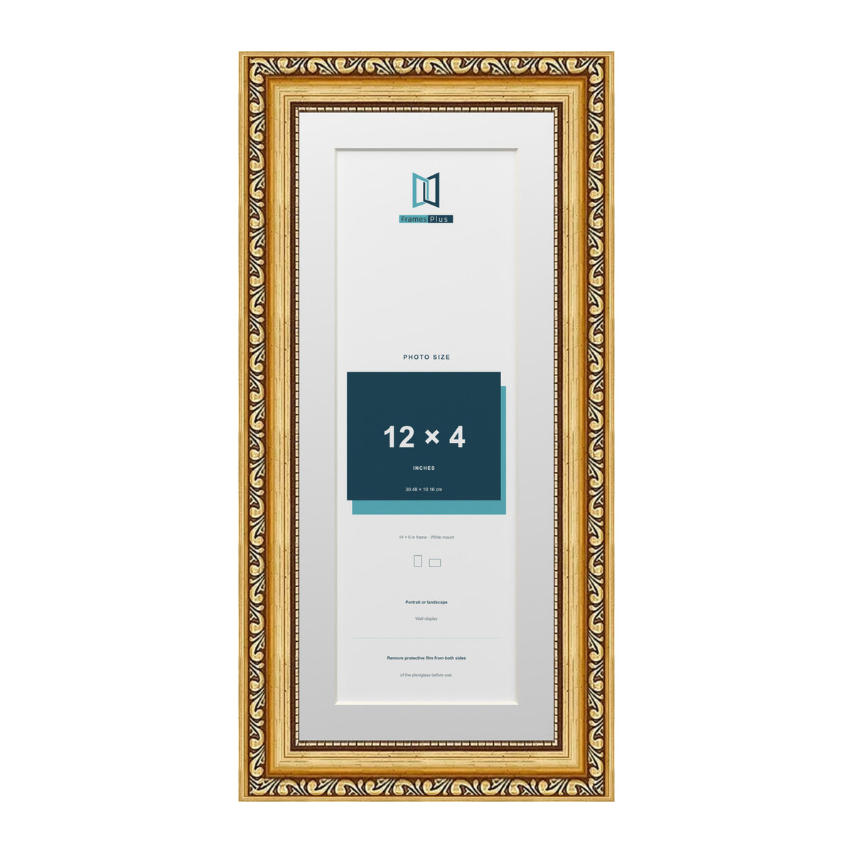 Louis Range Gold Picture, Photo & Poster Frame with White Mount - 14x6" Frame for 12x4" Photo, Gold