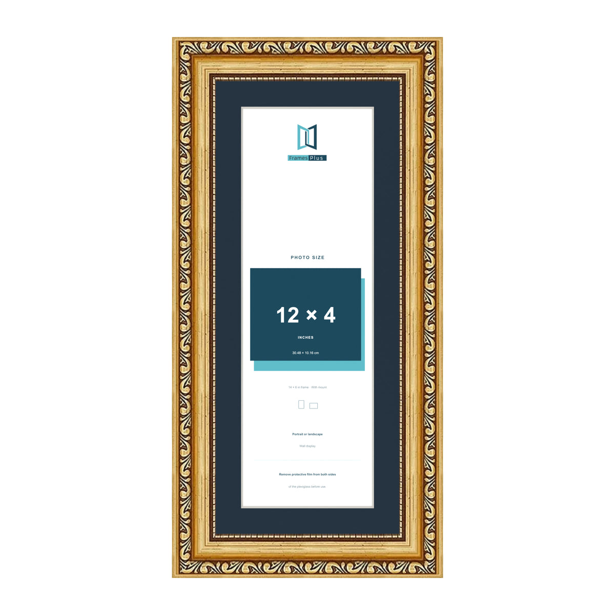 Louis Range Gold Picture, Photo & Poster Frame with Pacific Blue Mount - 14x6" Frame for 12x4" Photo, Gold