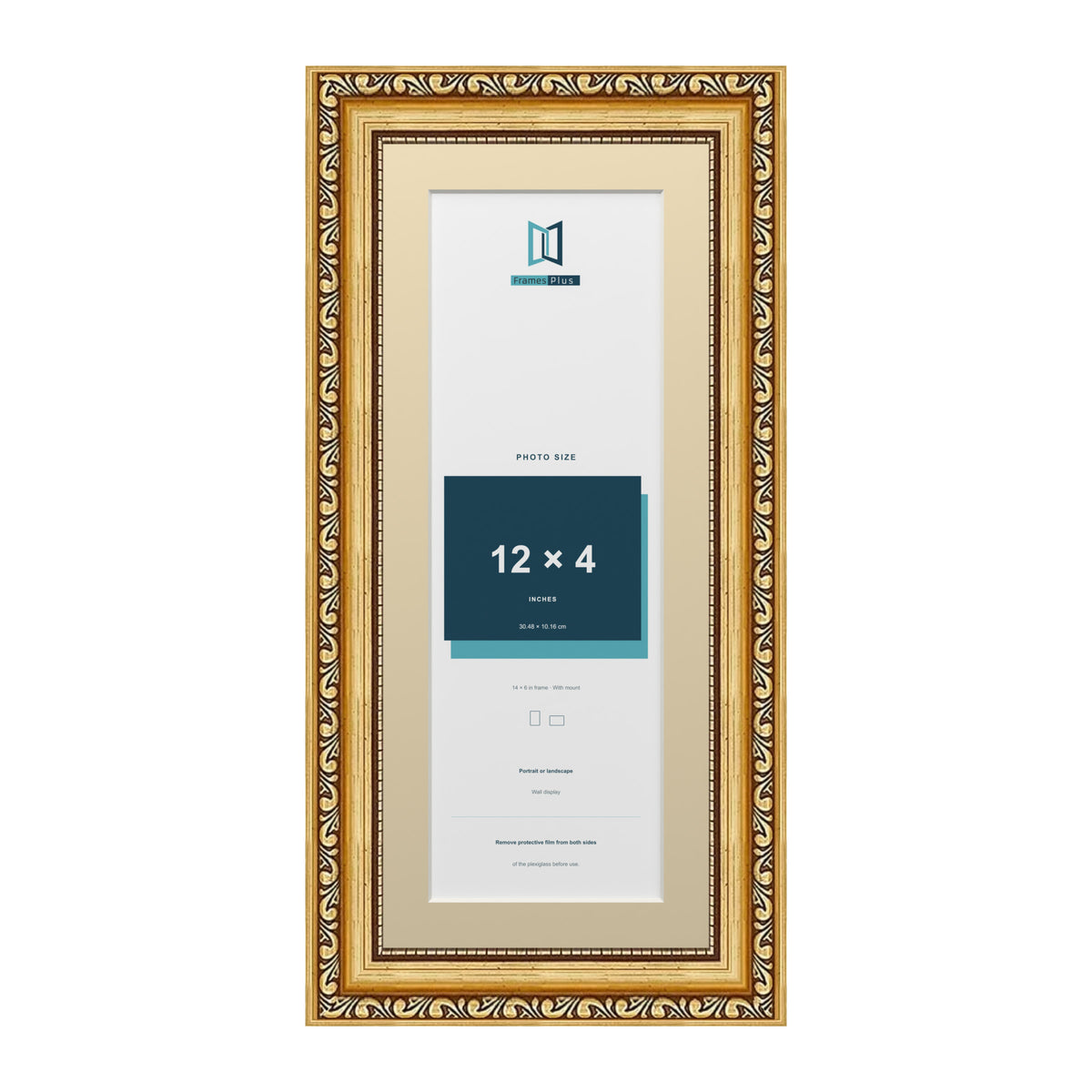 Louis Range Gold Picture, Photo & Poster Frame with Ivory Mount - 14x6" Frame for 12x4" Photo, Gold