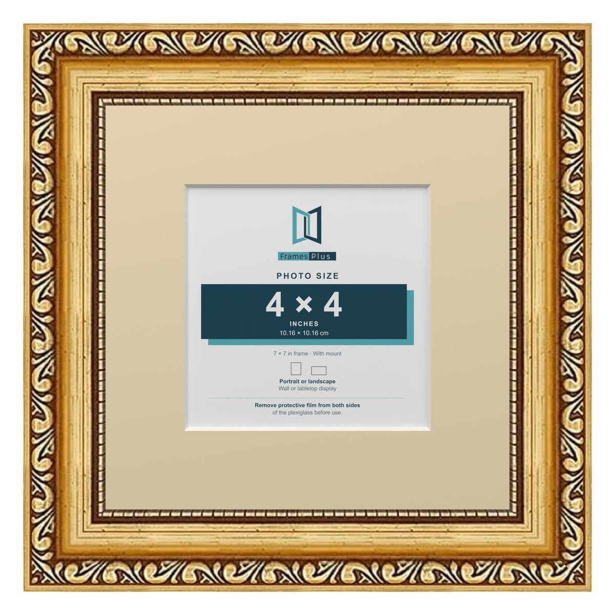 Louis Range Gold Picture, Photo & Poster Frame with Ivory Mount - 7x7" Frame for 4x4" Photo, Gold