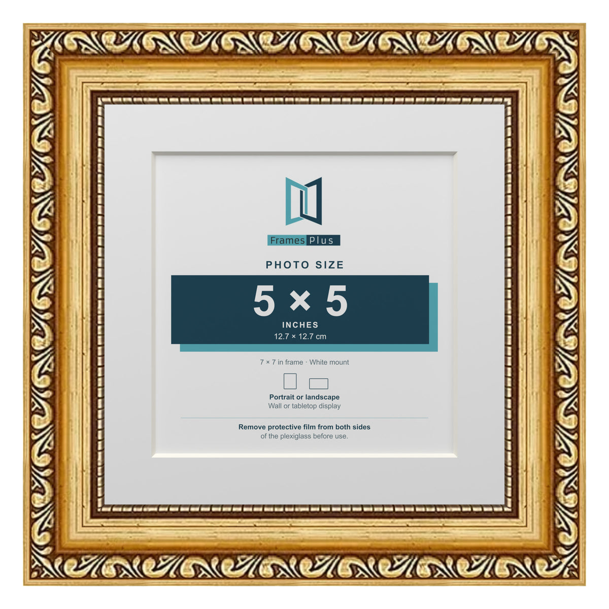 Louis Range Gold Picture, Photo & Poster Frame with White Mount - 7x7" Frame for 5x5" Photo, Gold
