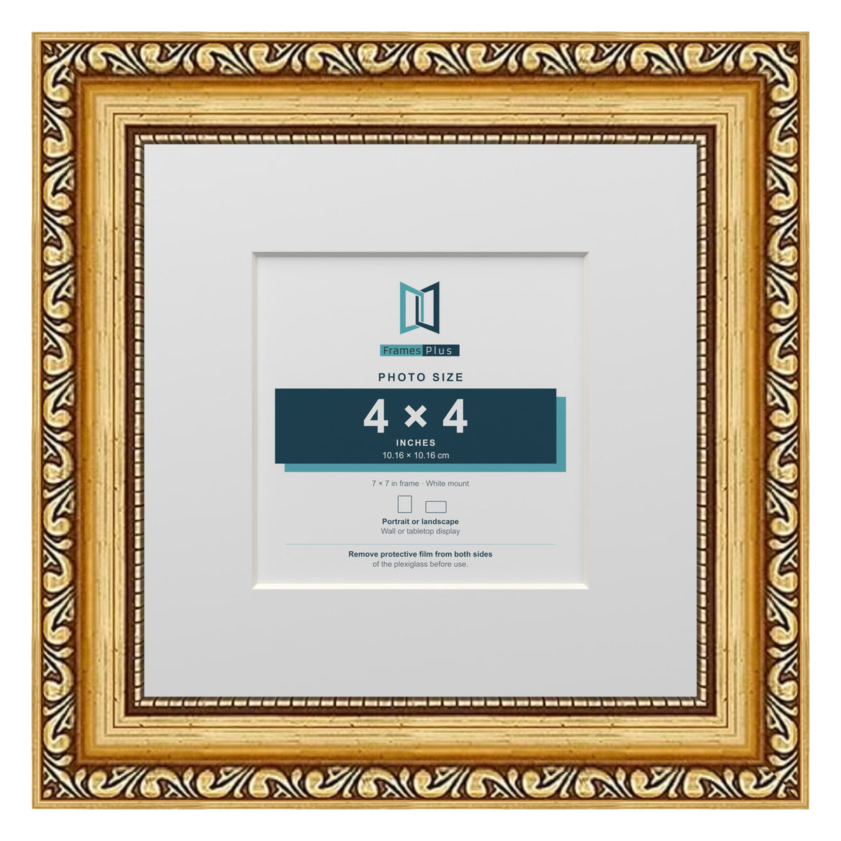 Louis Range Gold Picture, Photo & Poster Frame with White Mount - 7x7" Frame for 4x4" Photo, Gold