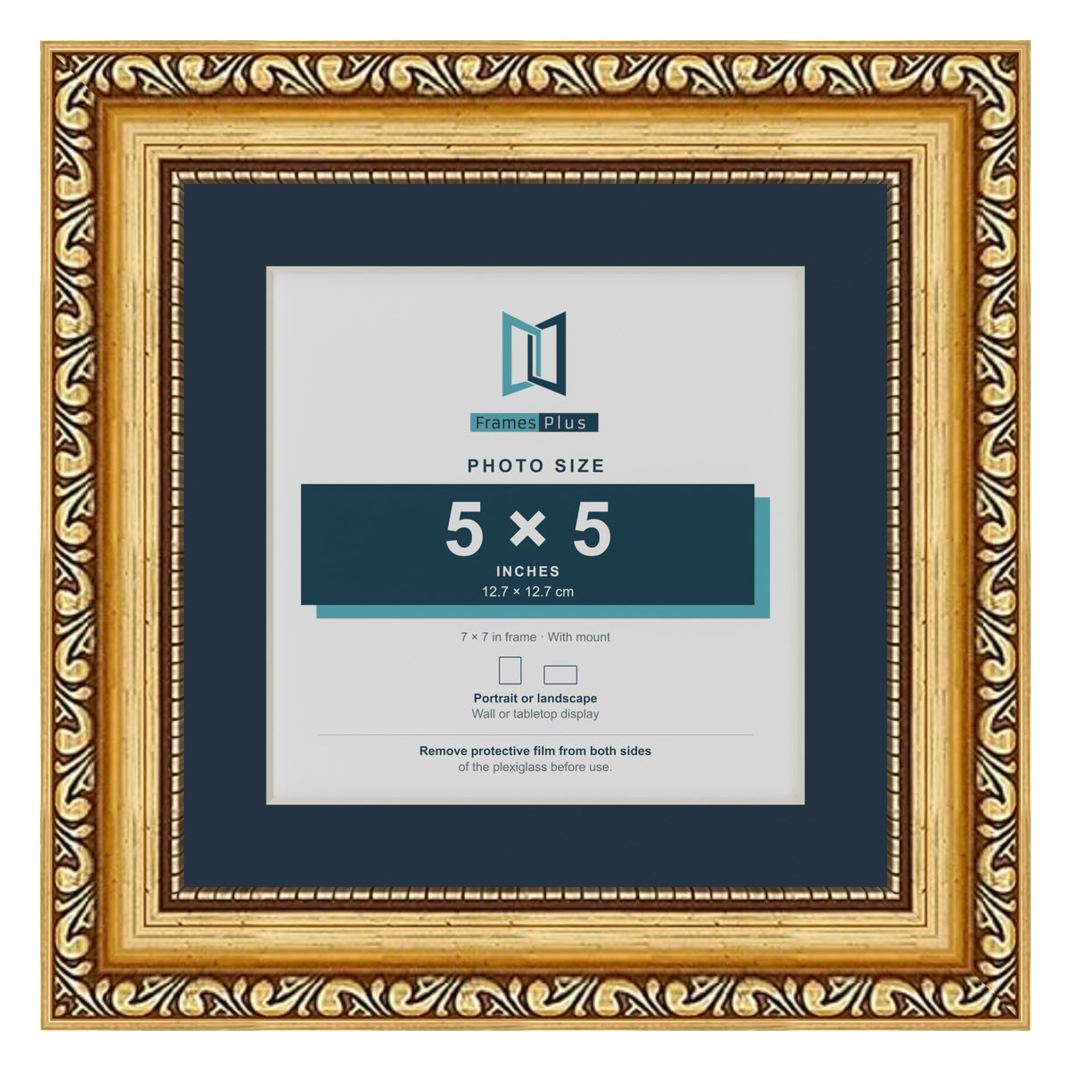 Louis Range Gold Picture, Photo & Poster Frame with Pacific Blue Mount - 7x7" Frame for 5x5" Photo, Gold
