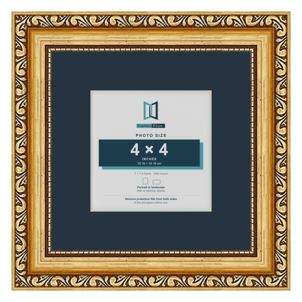 Louis Range Gold Picture, Photo & Poster Frame with Pacific Blue Mount - 7x7" Frame for 4x4" Photo, Gold