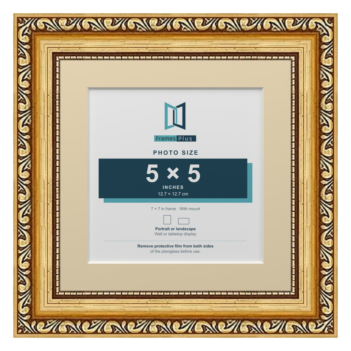 Louis Range Gold Picture, Photo & Poster Frame with Ivory Mount - 7x7" Frame for 5x5" Photo, Gold