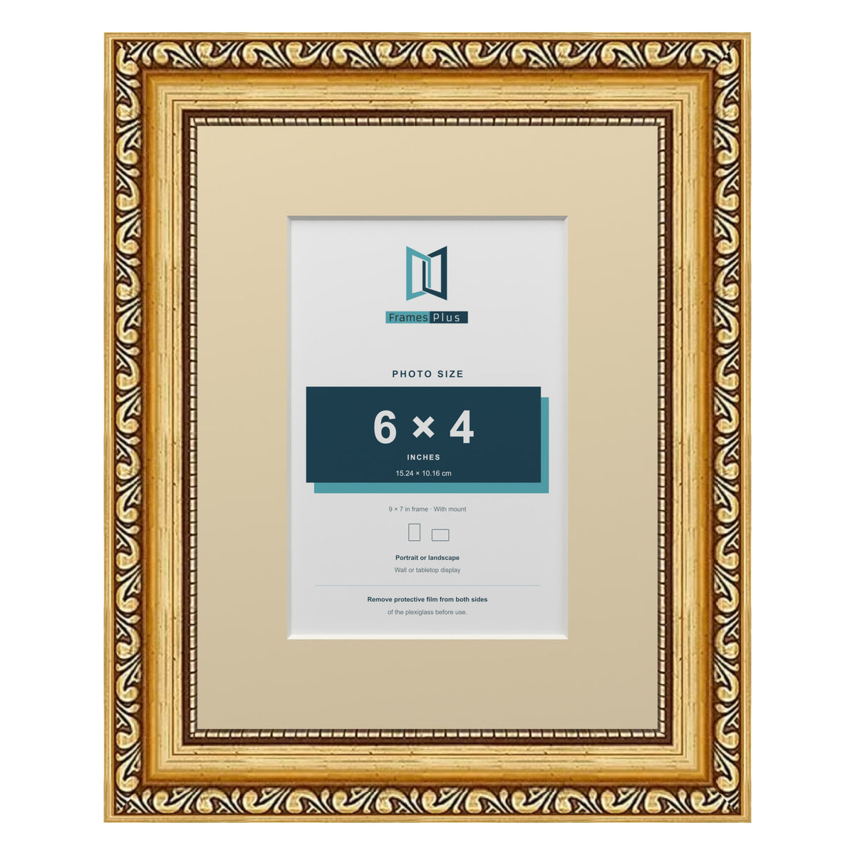 Louis Range Gold Picture, Photo & Poster Frame with Ivory Mount - 9x7" Frame for 6x4" Photo, Gold