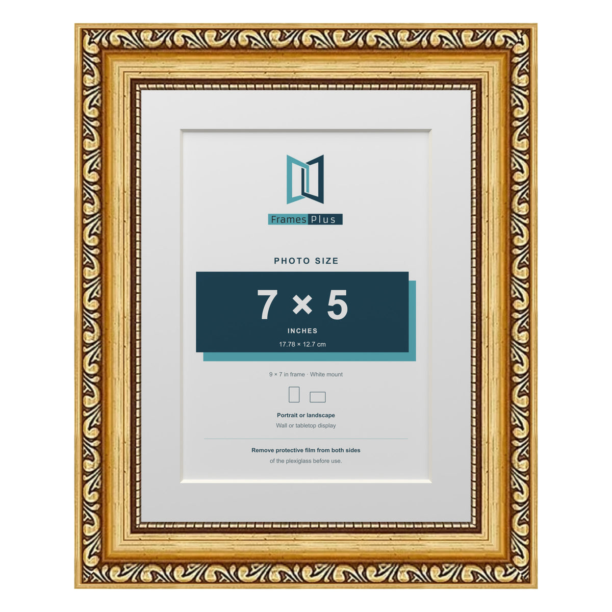Louis Range Gold Picture, Photo & Poster Frame with White Mount - 9x7" Frame for 7x5" Photo, Gold