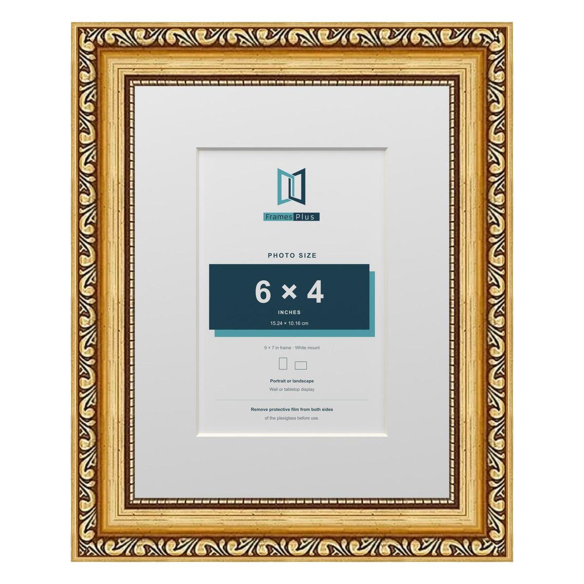 Louis Range Gold Picture, Photo & Poster Frame with White Mount - 9x7" Frame for 6x4" Photo, Gold