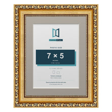 Louis Range Gold Picture, Photo & Poster Frame with Dawn Grey Mount - 9x7" Frame for 7x5" Photo, Gold