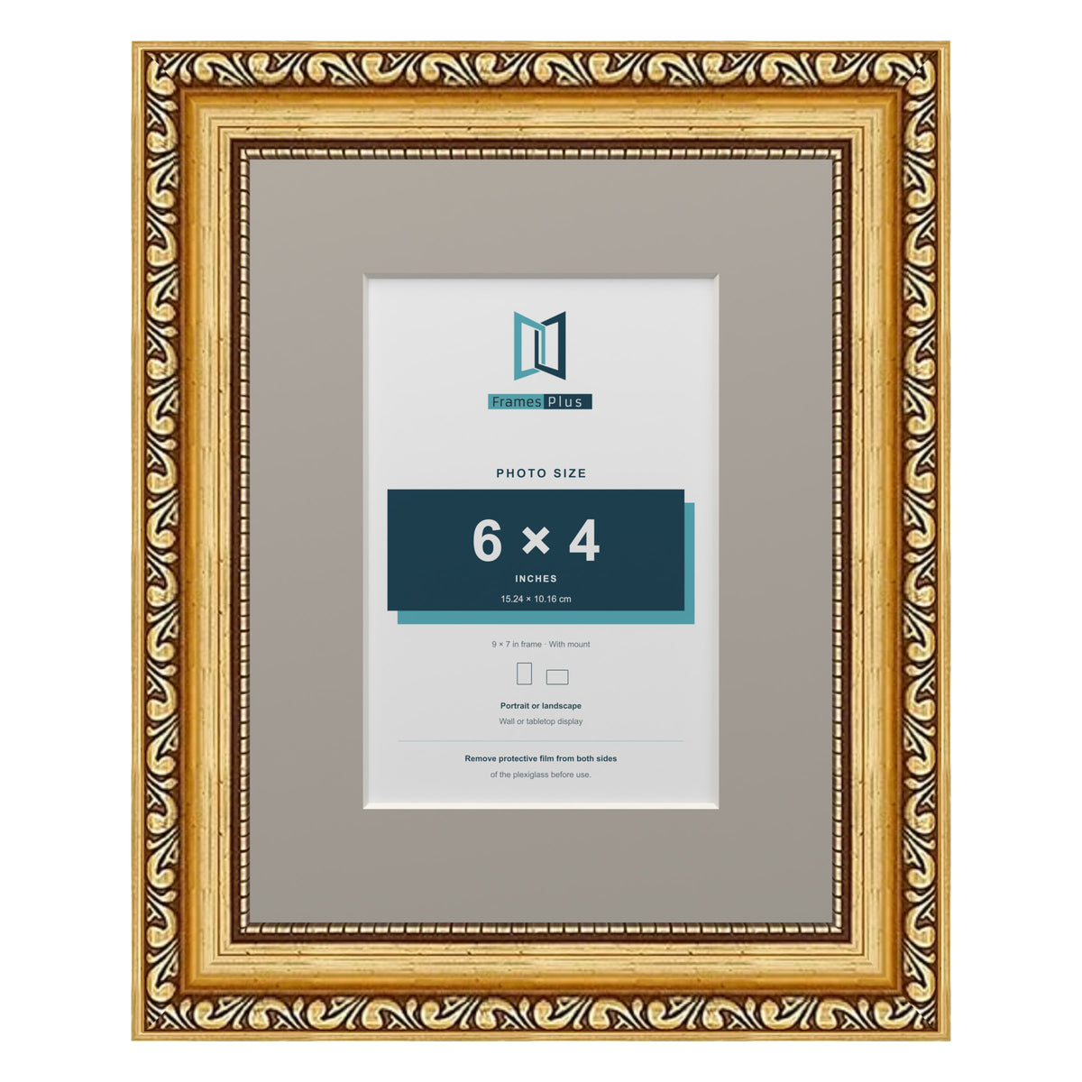 Louis Range Gold Picture, Photo & Poster Frame with Dawn Grey Mount - 9x7" Frame for 6x4" Photo, Gold