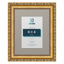 Louis Range Gold Picture, Photo & Poster Frame with Dawn Grey Mount - 9x7" Frame for 6x4" Photo, Gold
