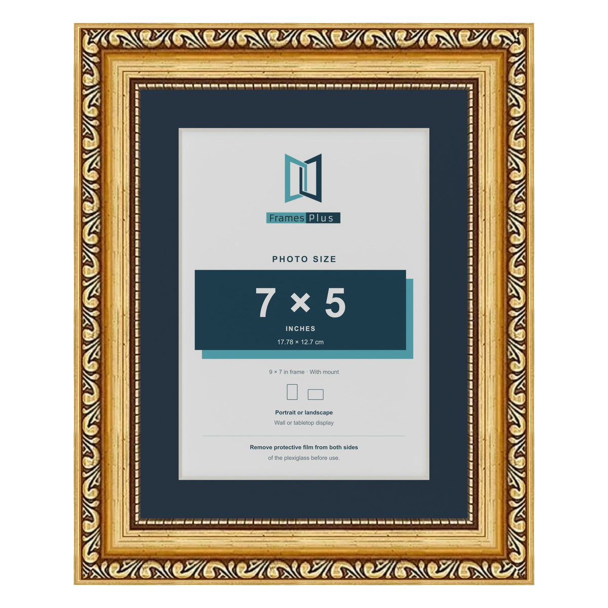 Louis Range Gold Picture, Photo & Poster Frame with Pacific Blue Mount - 9x7" Frame for 7x5" Photo, Gold