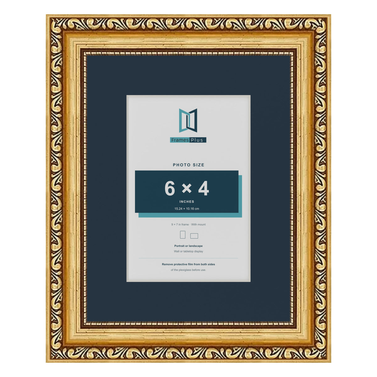Louis Range Gold Picture, Photo & Poster Frame with Pacific Blue Mount - 9x7" Frame for 6x4" Photo, Gold