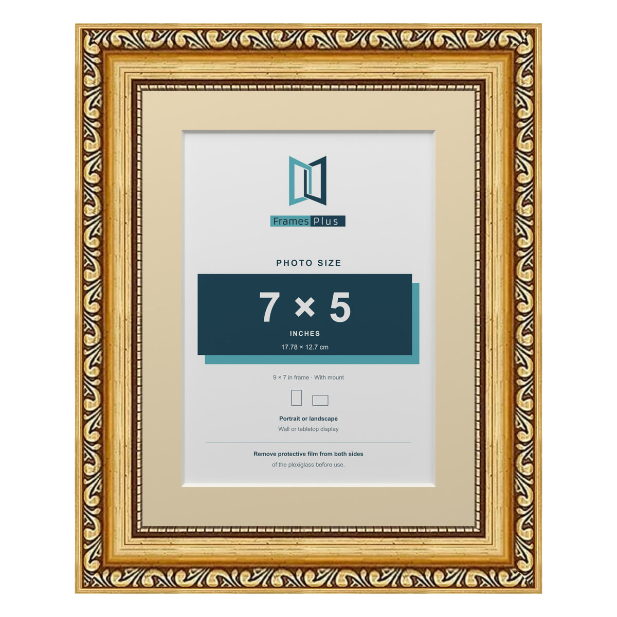 Louis Range Gold Picture, Photo & Poster Frame with Ivory Mount - 9x7" Frame for 7x5" Photo, Gold