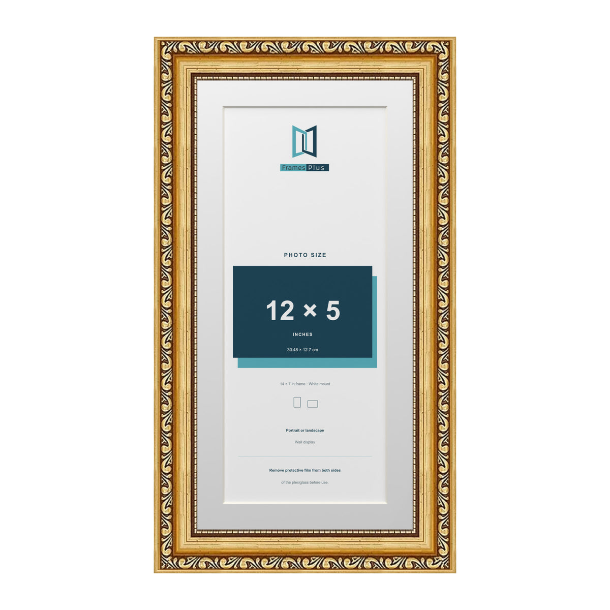 Louis Range Gold Picture, Photo & Poster Frame with White Mount - 14x7" Frame for 12x5" Photo, Gold