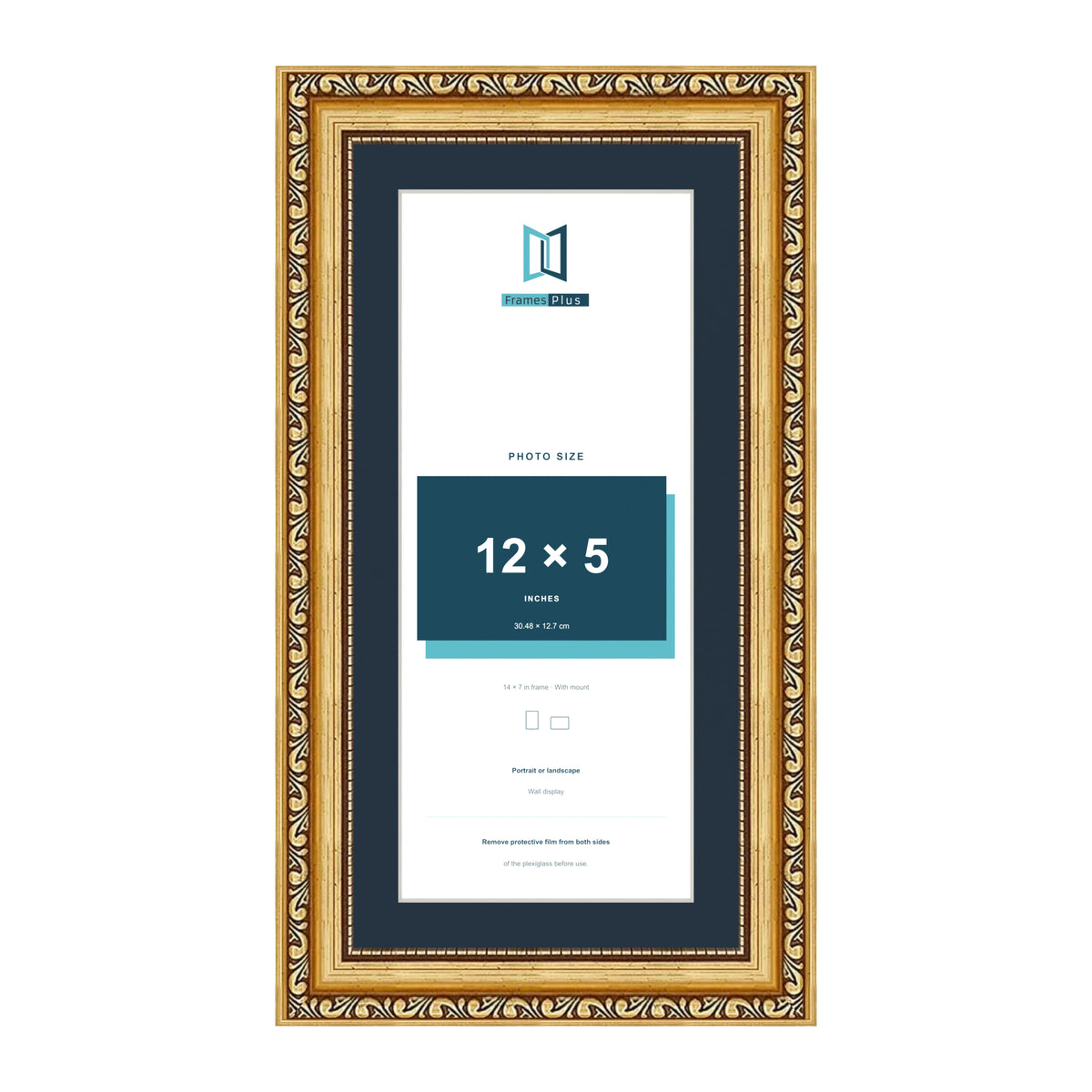 Louis Range Gold Picture, Photo & Poster Frame with Pacific Blue Mount - 14x7" Frame for 12x5" Photo, Gold