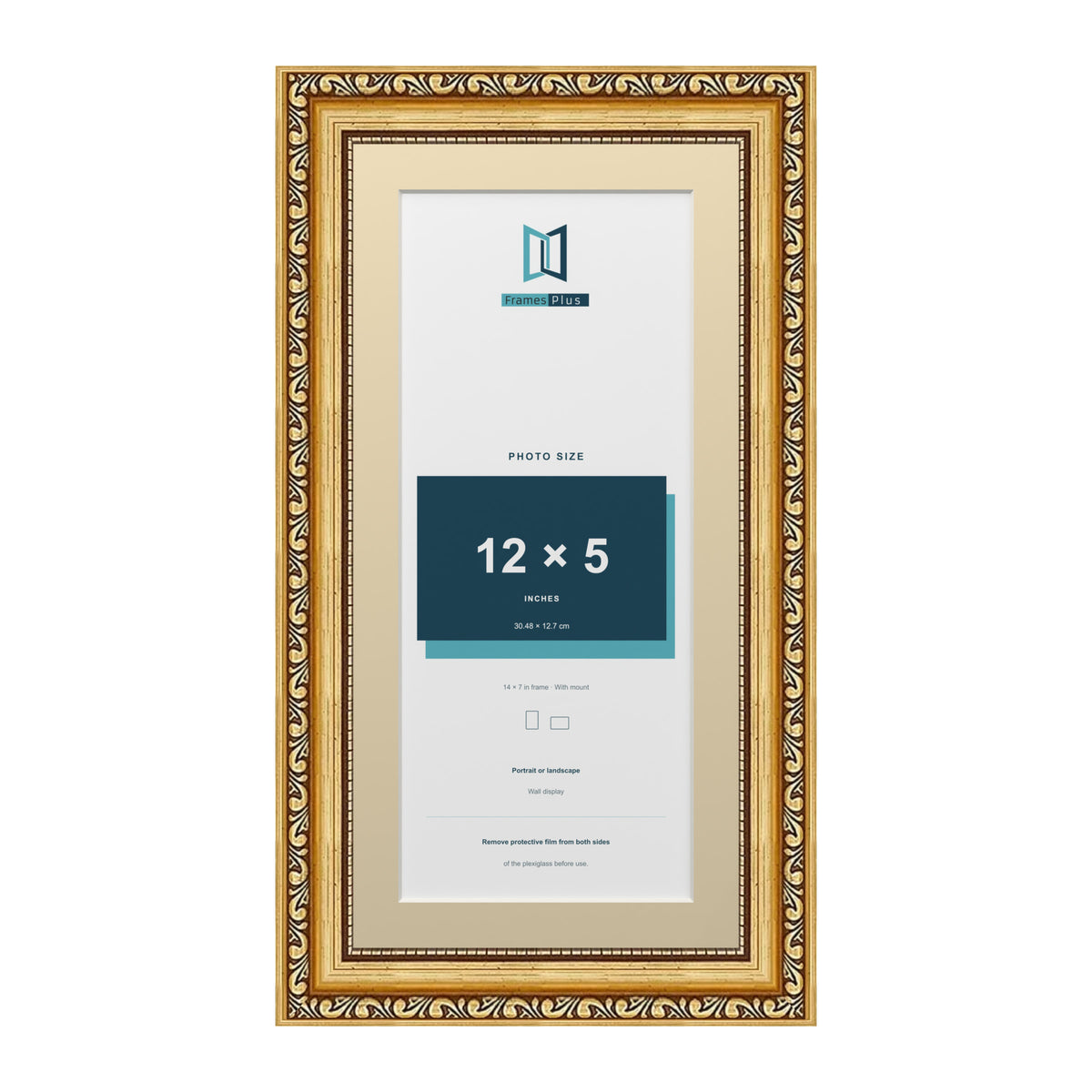 Louis Range Gold Picture, Photo & Poster Frame with Ivory Mount - 14x7" Frame for 12x5" Photo, Gold