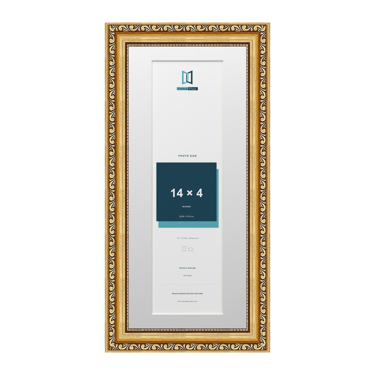 Louis Range Gold Picture, Photo & Poster Frame with White Mount - 16x7" Frame for 14x4" Photo, Gold
