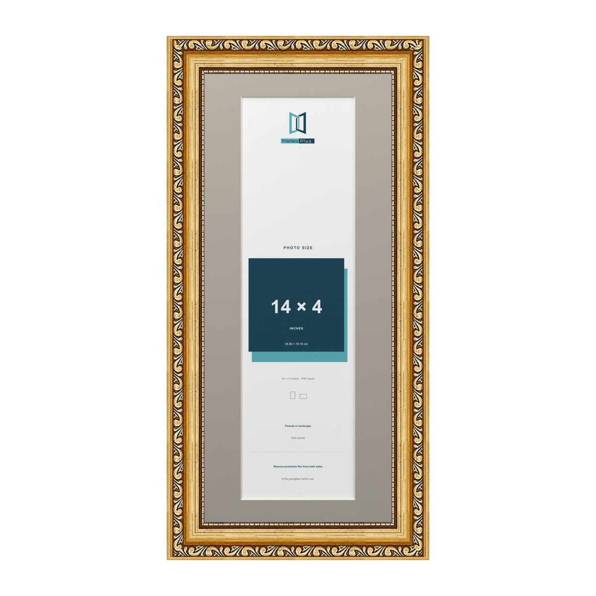 Louis Range Gold Picture, Photo & Poster Frame with Dawn Grey Mount - 16x7" Frame for 14x4" Photo, Gold