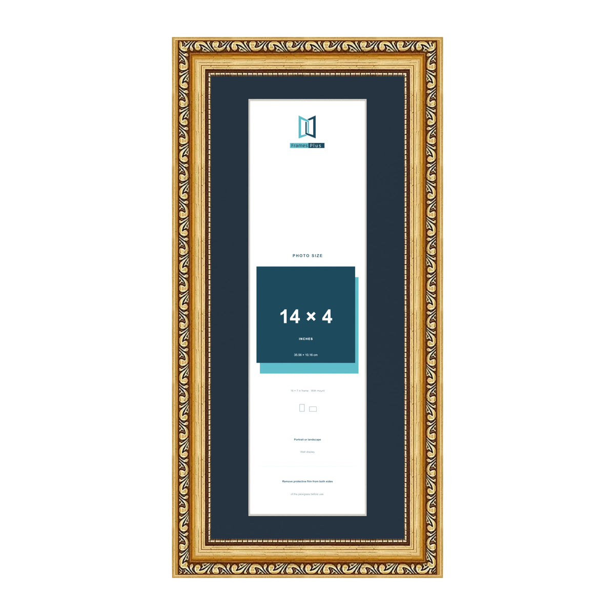 Louis Range Gold Picture, Photo & Poster Frame with Pacific Blue Mount - 16x7" Frame for 14x4" Photo, Gold